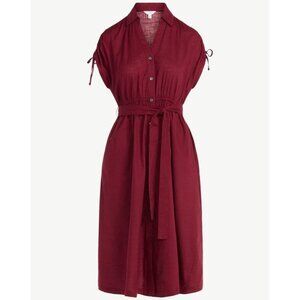 NWT, SZ M (8-10) 100% COTTON, Button Front Midi Dress, Wine Red
